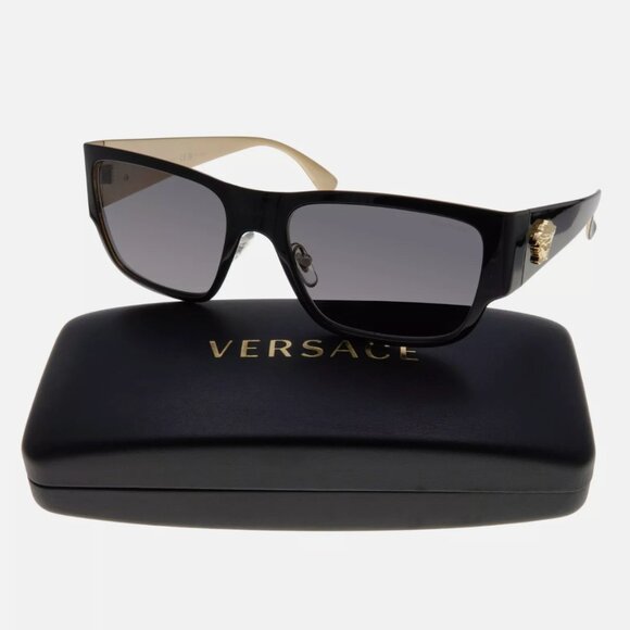 Versace Polarized Black Logo Mens Gold Sunglasses